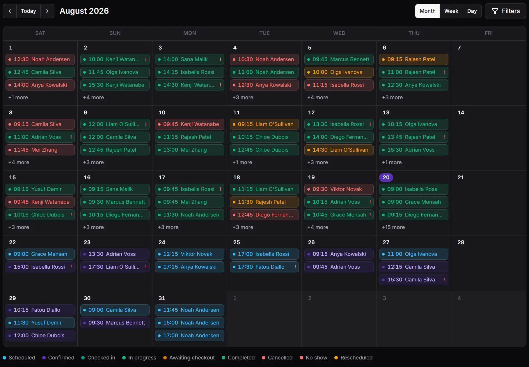Monthly calendar view