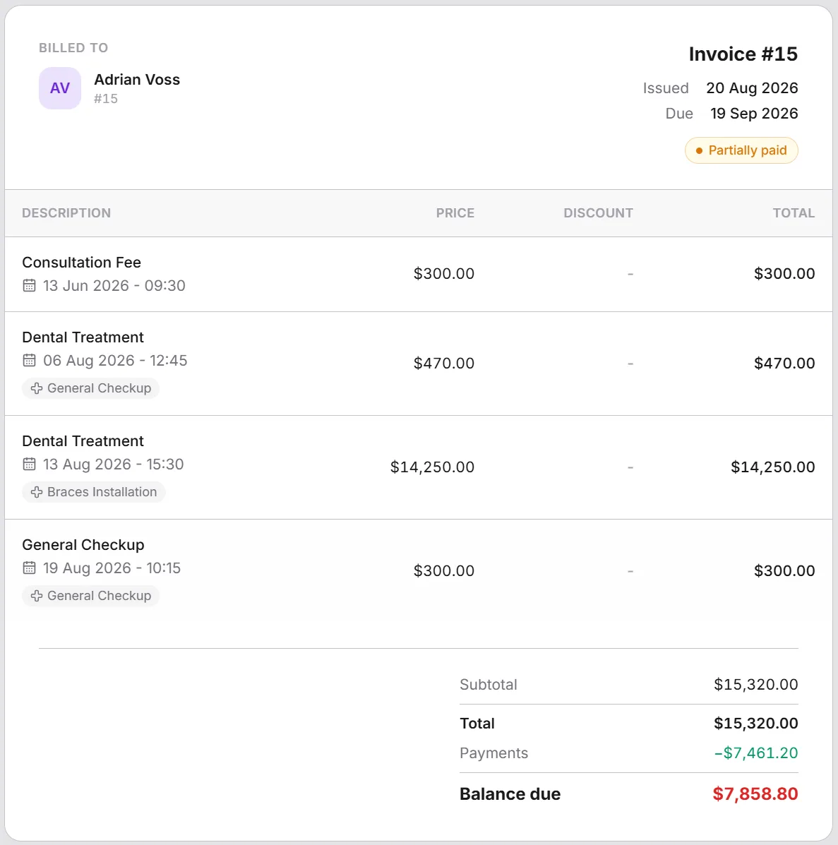 Patient invoice
