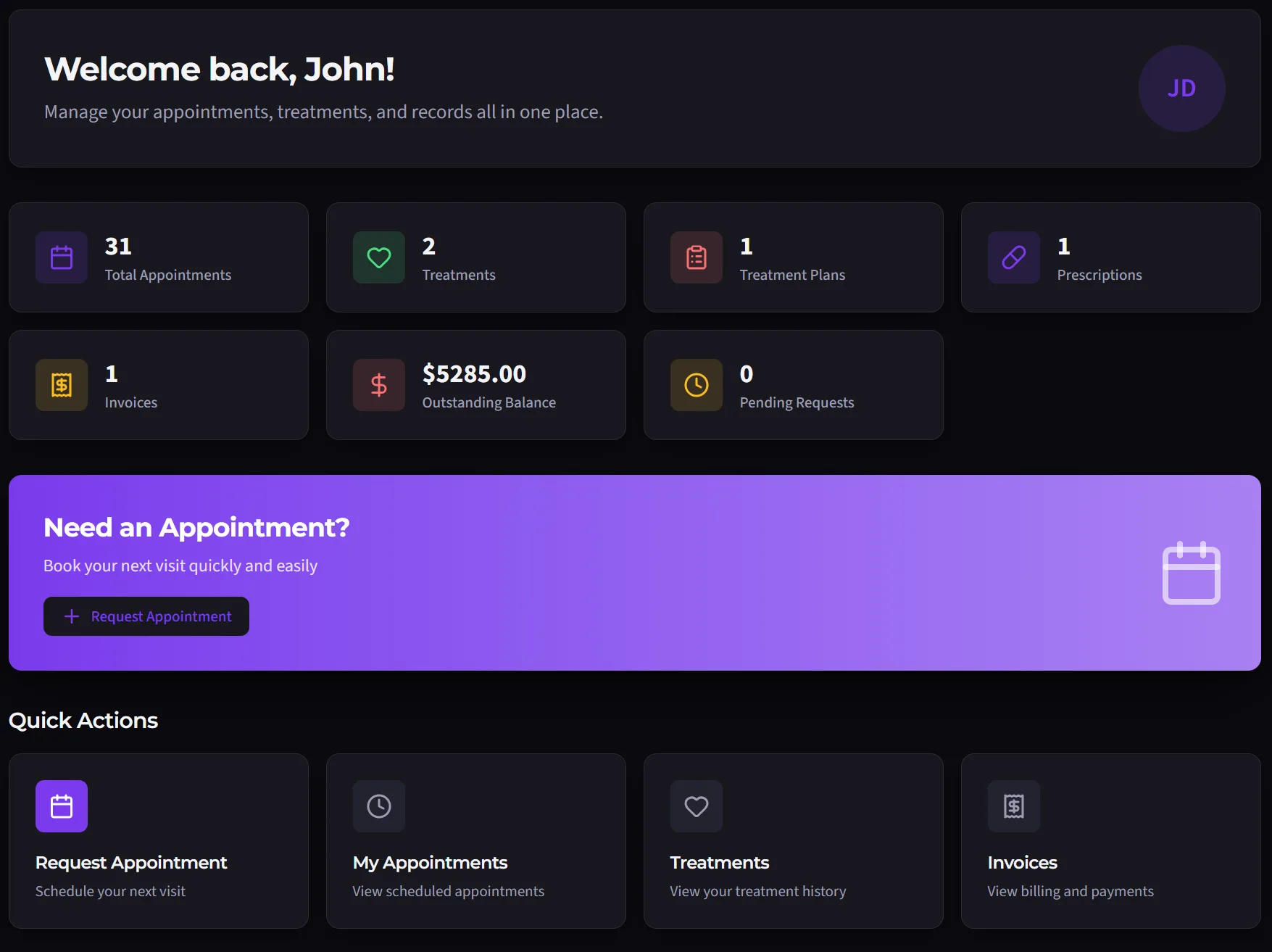Patient portal dashboard